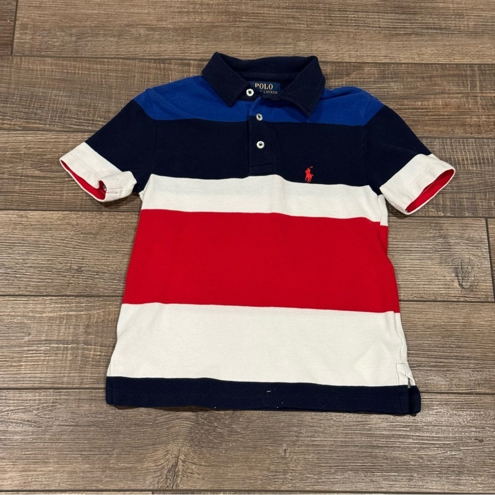 Polo Ralph Lauren Polo Shirt Boys Small (8) Striped Short Sleeve Red White &Blue